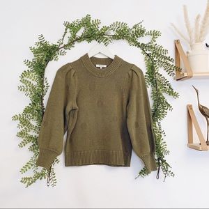 Madewell Women's Green Dotted Eaton Puff-Sleeve Pullover Sweater